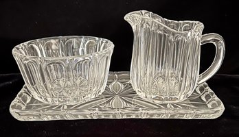 Vintage Cut Crystal Glass Cream & Sugar With Tray