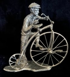 Vintage 1986 'old Bike Rider' Pewter Statue Signed By Michael Anthony Ricker