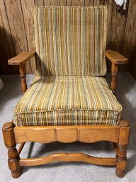 Antique Hand Crafted Wooden Chair With Adjustable Back With Velveteen Cushions