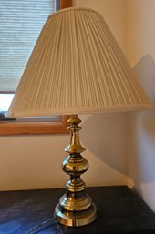 Vintage Table Lamp With Brass Metal Base & White Pleated Shade (tested)