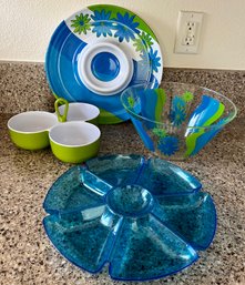 Colorful Plastic Kitchen Ware Incl Divided Bowls, Platters & Large Bowl