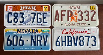 Collection Of 4 License Plates Nevada, Hawaii, California And Utah