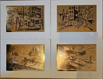 2 Sets Of 4 Lionel Barrymore Prints Incl Rocky Point, Nantucket, Dry Dock & Water Front