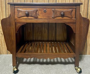 Wooden Side Table/ Magazine Rack On Casters