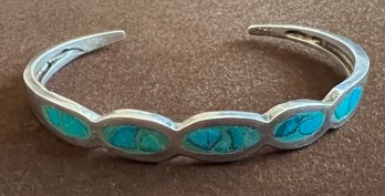 925 Sterling Silver Bracelet With Turquoise Inlay 11 Grams