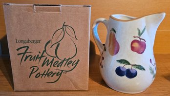 Longaberger Fruit Medley Pottery Pitcher With Box