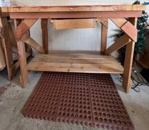 Wooden Work Bench With Plastic Mat Includes Drawer Contents