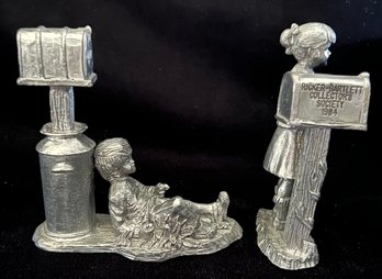 2 Vintage Mailbox Theme Pewter Statues Signed By Michael Ricker Numbered 749 & 1684/3520