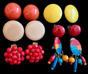 A Colorful Vintage Clip On Earrings Incl. A Red Beaded Pair From West Germany