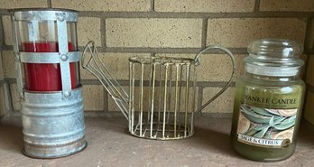 Cute Candle Holders Incl Tin Can Lantern Replica, Wire Watering Can & Yankee Candle