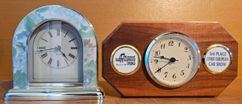 2 Small Clocks Incl Car Rally Clock On Wooden Plaque & Colorful Quartz Clock