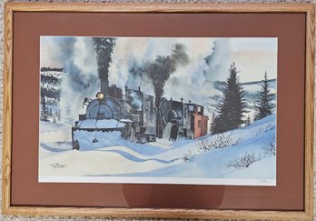 483 Snowy Train Scene In Wooden Frame