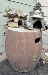 Garden Shelf/stool W/ Whimsical Frog & Toad Houses