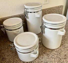 Ceramic Canister Set W/ Clamp Closures Tallest 5x9.5'