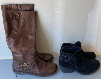 2 Pairs Of Boots Incl 1 Tall Brown & Short Black Suede, Size 10m & 11m