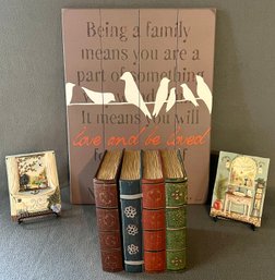 Wooden Family Plaque, Cute Homey Tiles, & Plastic Book Box