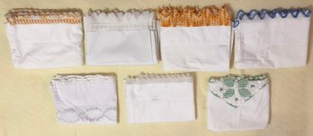 4 Sets Of Vintage Laced Edged Pillowcases And 3 Single Pillowcases