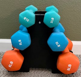 8, 5 & 3 Lb. Dumbbells In Stand