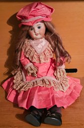 Vintage Porcelain Doll With Pink Dress Marked S.F.B.J 60 Paris