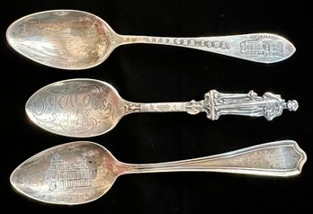 Lot Of 3 Sterling Silver Spoons (souvenir), All Iowa Theme 56 Grams