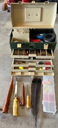 Large Plano Tackle Box W Lots Of Weights, Bobbers, 2 Filet Knives, Hooks, Fishing Line & More