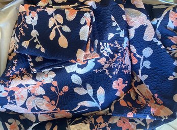 Blue Floral Comforter Bed Set With Shams By DKNY, Size Queen