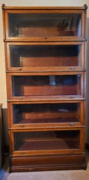 Antique Barrister With 5 Glass Panel Doors & Brass Embellishments