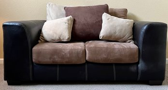 Brown Loveseat By Affordable Furniture With Microfiber Cushions And Throws