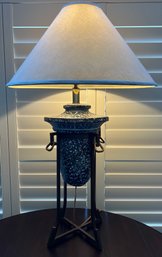 A Very Nice Stone Lamp With A Removable Gold Wrought Iron Removable Vase