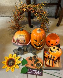 Harvest Decorations Incl Yard Art, Pumpkins, Wreath & More