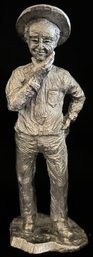 Vintage 'thinking Man' Pewter Statue Signed By Michael Ricker