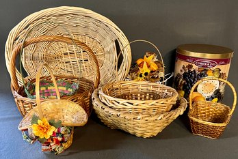 9 Wicker Baskets With A Large Tin