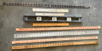 Lot Of Yardsticks & Craftsman Leveler