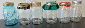 Lot Of 6 Glass Jars With Cute Lids Incl Ball & Kerr