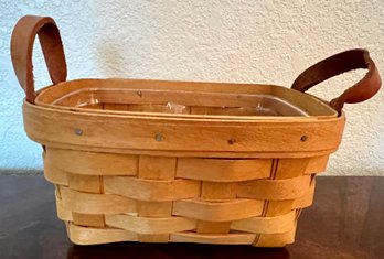 Small Longaberger Basket With Leather Handles Signed And Dated