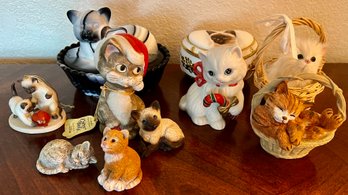 Cat Figurines Incl Ceramic, Porcelain, Trinket Box & Music Box