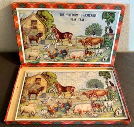 Vintage The Victory Farmstand Play Tray Wooden Puzzle With Original Box