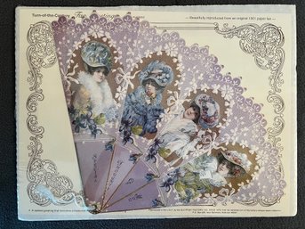 Violet Ladies Embossed Fold Fan Reproduced From Original 1901 Paper Fan