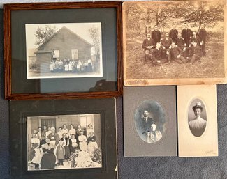 Lot Of 5 Misc Antique Photos Incl 1 In Wooden Frame