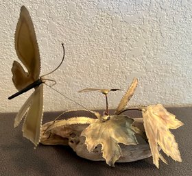 Driftwood With Brass Butterfly & Foliage Home Decor