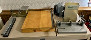 Lot Of Mostly Vintage Office Equipment Incl. Hole Punches, Paper Cutter, Scale & More