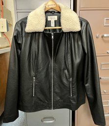 Faux Leather &  Faux Wool Ladies Bomber Jacket Size L