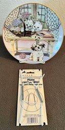 Two Against One Royal Worcester Collectors Plate With Kittens & Puppy And Plate Display Wire