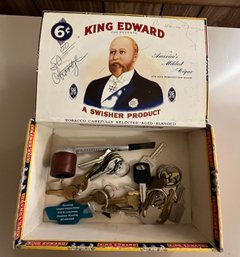 Pipe W/ King Edward Cigar Box & Keys