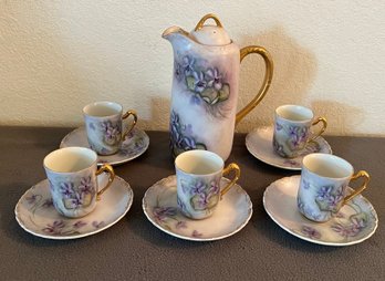 Purple Lilac Teaset Incl 5 Saucers/teacups & Teapot Marked Anna Laura 1965