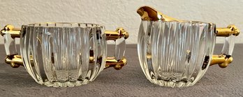 Clear Glass Cream & Sugar Set With Gold-tone Trim