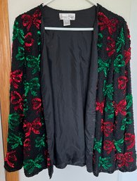 Laurence Kazar Red, Green & Black Sequin Top Size Large