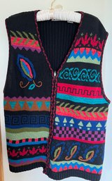 Colorful Knit Zip-up Vest By Gina Peters Size XL