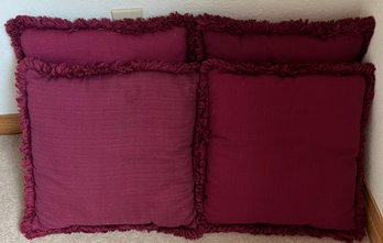 4 Dark Red Throw Pillows With Fringe Trim