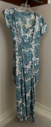 Vintage Hawaiian Custom Formal Holoku With Ruffled Train, Side Zipper